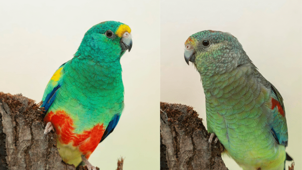 Mulga parakeet showing its vibrant plumage in natural Australian habitat